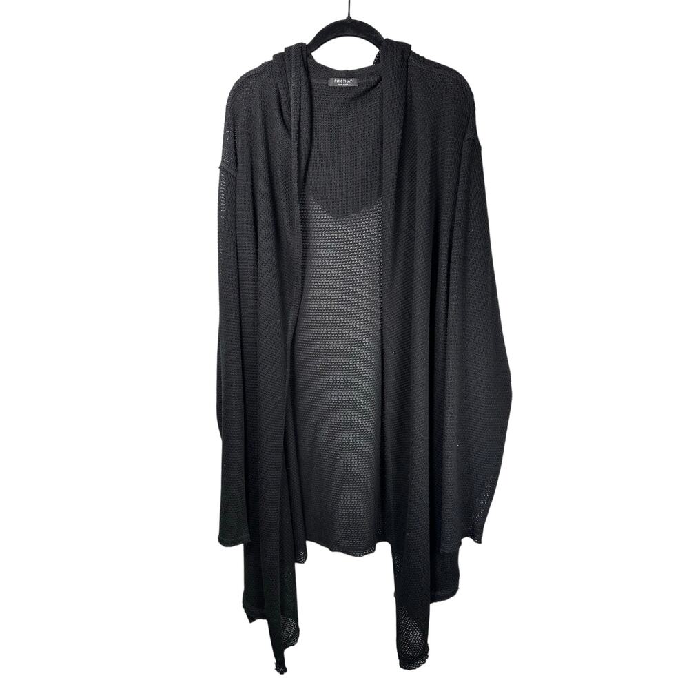 FOX THAT Mens Longline Cardigan Black Open Front Sweater Made in USA